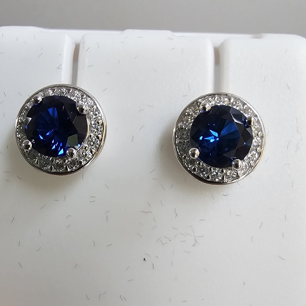 Classic Round Blue Crystal Halo Stud Earrings - Women Jewelry